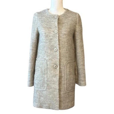 ZARA Basic Outerwear Mohair Wool Blend Mid Length Winter Coat Women s Sz XS Grey