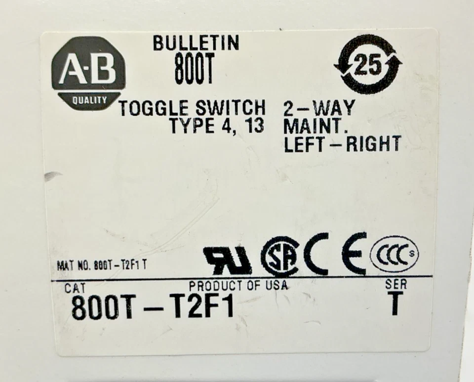 Nuevo interruptor de palanca Allen Bradley 800T-T2F1 Ser T 2 vías izquierda/derecha tipo 4 y 13 Foto 4 de 4
