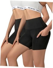 Packs Yoga Shorts for Women with Pockets, Spandex 5" Biker Small 2 Black,black
