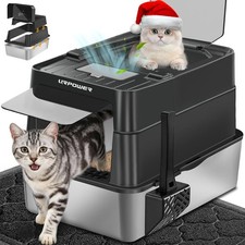 Stainless Steel Cat Litter Box W/ 110  Flip-Top Lid XL Enclosed Metal Litter Box