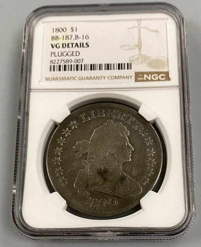 1800 US Bust Silver $1 NGC VG DETAILS PLUGGED BB-187 B-16 L23196