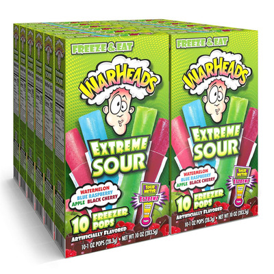 Fat Free Freezer Pops, Assorted Flavors, Extreme Sour ,12 Boxes,10 - 1 Oz Pops p