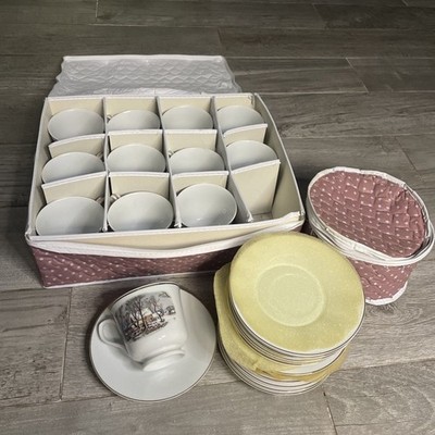 Lot 24 Avon 1981 Porcelain Cups & Saucers Gold Rim Japan w/ Storage Case