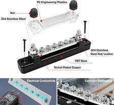 12V Power Distribution Block with Cover+Ring Terminals, 150A Marine Bus Bar,N...
