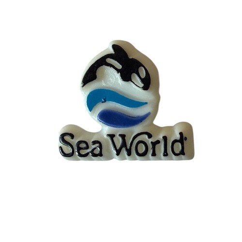 Vintage SeaWorld Shamu Orca Whale Logo Lapel Pin Souvenir White Blue Black