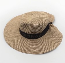 Women's Rae Dunn “Out of Office” Straw Floppy Wide Brim Pinched Back Sun Hat