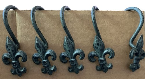 Fleur-de-Lis Shower Curtain Hooks Set of 12: Blue/Green Patina New Orleans - Picture 11 of 11