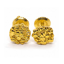 14K Yellow Gold Plated Diamond cut  Nugget Round Stud Earrings 8mm - Men's Gift