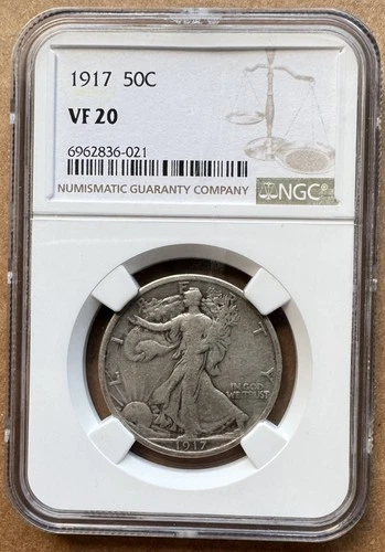 1917 50C NGC VF 20 1917 WALKING LIBERTY HALF DOLLAR SILVER 50c