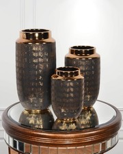 An image depicting Set of 3 Copper illusion Geometric Floral Vases Bowls Urns