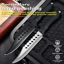 Tactical Fixed Blade Dagger - Serrated Spine, Blade Cutouts & Nylon Sheath