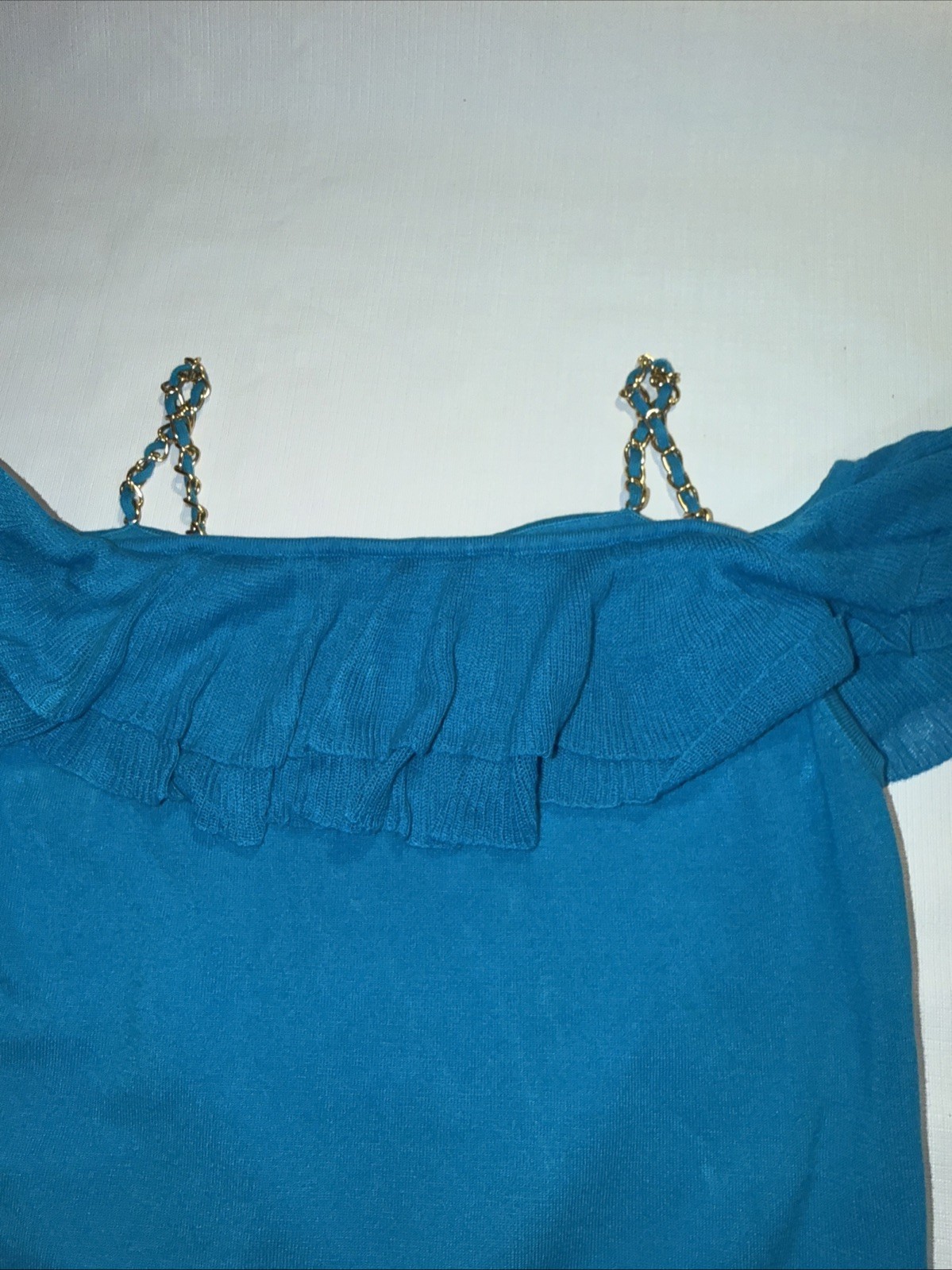 Cache Teal Blue Flutter Ruffle Cold Shoulder Top … - image 6