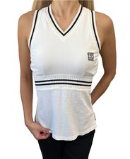 CHANEL Sport Vintage 04S CC Logo Patch Tank Top Tunic #38 White Black Cotton