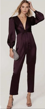 Ieena For Mac Duggal A2647 Front Twist Puff Sleeve Deep V Jumpsuit Size 12 NWT