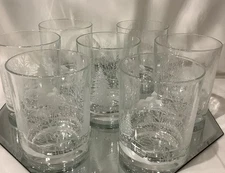 Clear Etched Winter Scene Christmas Lowball Glass Tumbler Rocks Glass - Set of 7