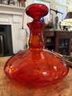 Mid Century Modern Ruby Red Decanter w/ Stopper Pilgrim Art Glass Blenko Style