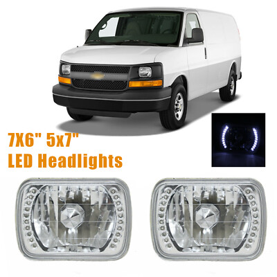 Pair 7X6'' 5x7'' LED Headlights Square For Chevy Express Cargo Van 1500 2500 3500