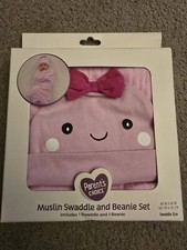 Parent's Choice Pink Smiley Ghost Muslin Swaddle Beanie Set Infant Girl New