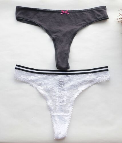 2PCS Women Sexy Thongs Floral Mesh&Cotton Underwear High Cut G-string Panties M