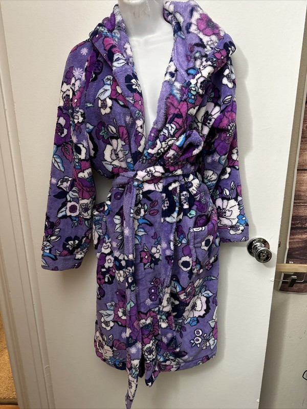 Vera Bradley Floral Hooded Fleece Robe Purple Size Small/Medium