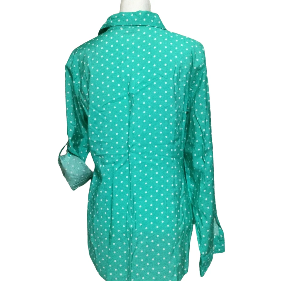 Blusa Camisa de Trabajo Van Heusen Lunares Botones Talla L Verde, Manga con Pestaña Enrollable Foto 2 de 4