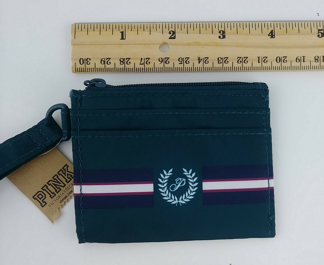 Victoria's Secret PINK Card Zip ID Coin Green Wristlet Logo New