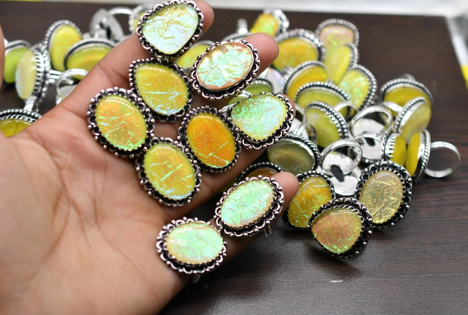 Gelb Triole Opal Edelstein Mix Menge Schmuck Ringe, Mix Design Versilbert - Bild 3 von 4