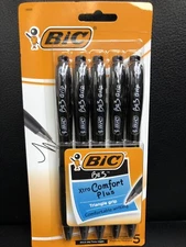 (1). Bic Bu3 Xtra Comfort Plus Grip Retractable Black Ballpoint Pen ~(5 Pens)