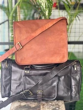 30" Leather Men Goat Travel Gym Luggage Brown Duffle Genuine Free Messenger Bag