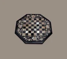 24" Chess Board Black Marble chess Table Top inlay Home room decor k22