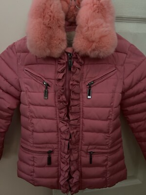 Silvian Heach Dolls Pink Girls Puffer Faux Fur Hooded Jacket Coat Size 5