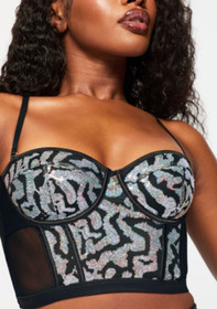 Ann Summers Interstellar Corset Top Size M 12-14 Black/Silver RRP &pound;34