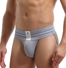 Mens Traditional Wide Waistband Medium Grey Polyester Sports Jock Strap Gay UK