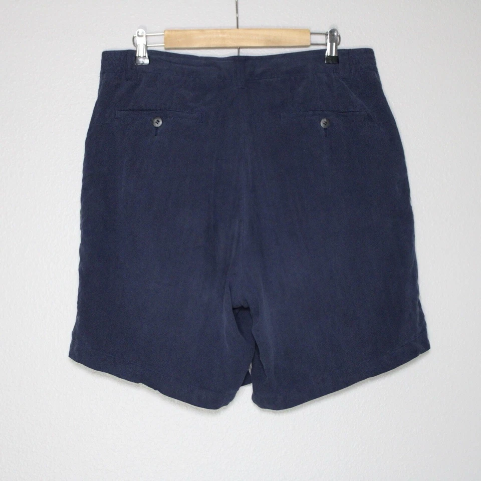 Pantalones Cortos De Seda Arnold Palmer De Colección Para Hombre Talla 34 Azul Marino Plisados Bolsillos Años 90 Foto 2 de 4