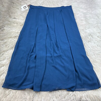 NWT Anne Klein Women's 0X Blue Chiffon Pleated A-line Midi Skirt