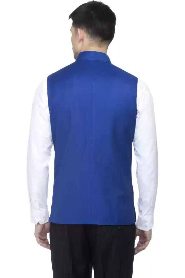 Mens mandarin neck Blue Wedding Casual Waistcoat Vest (Customizaion Available) - Image 4 of 4