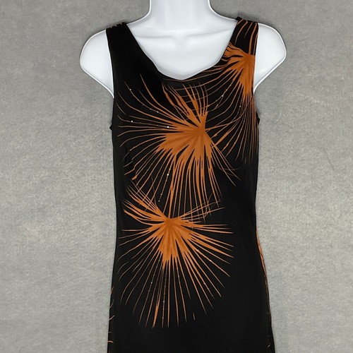 ABS Evening Allen Schwartz Silk Maxi Dress Sleeveless Formal Black Orange 6 - Picture 4 of 14
