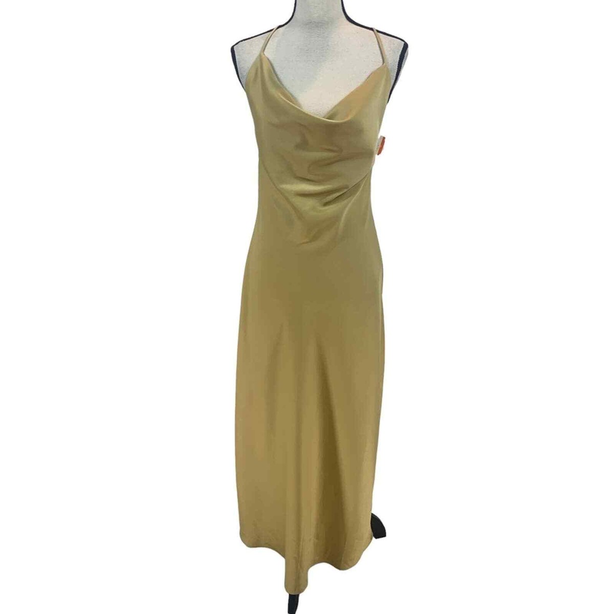 WAYF Sleeveless Cowl Neck Cowl Back Midi Slip Dress - Gold - size Medium |  eBay
