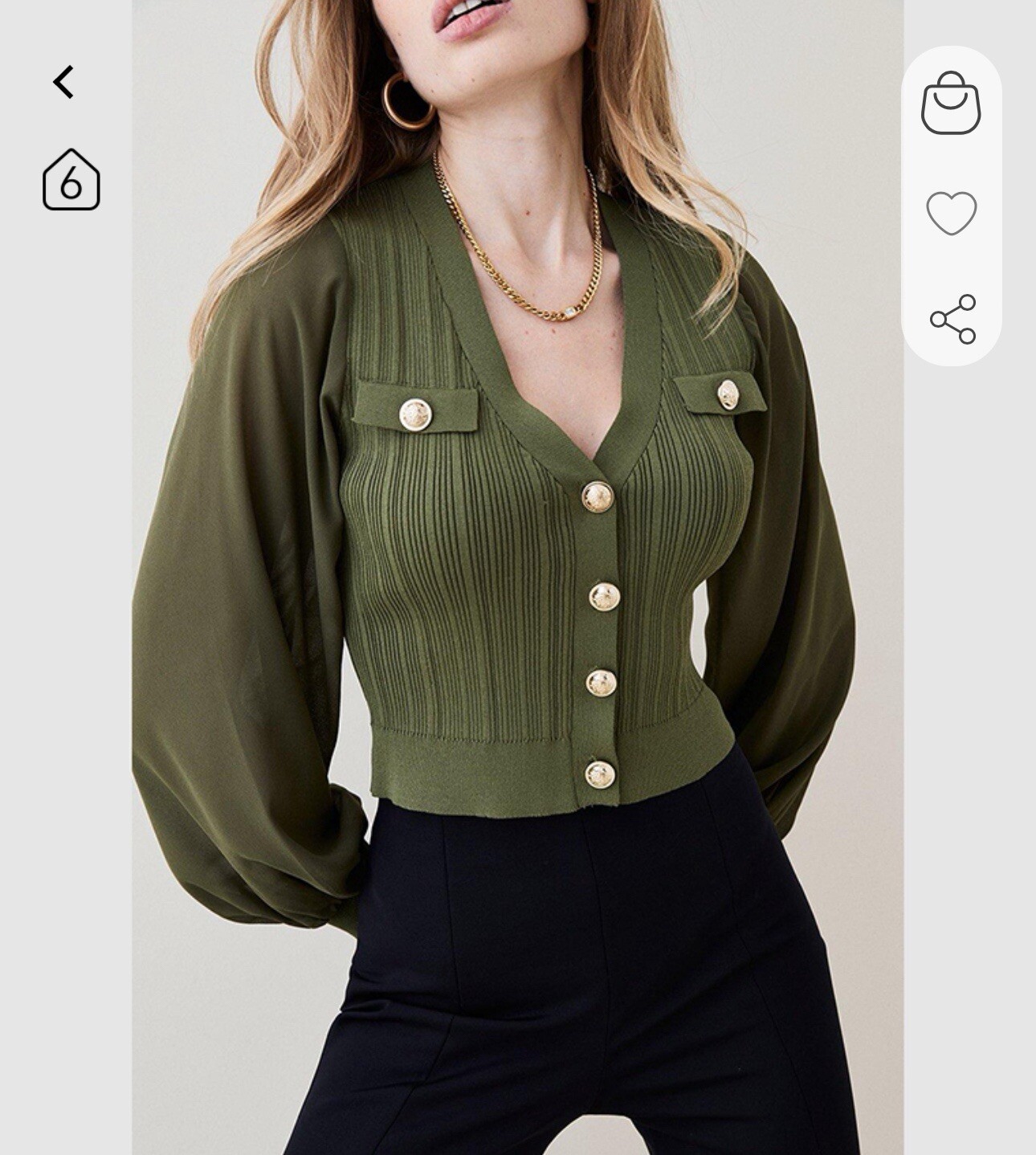 Karen Millen  Follow Military Georgette Sleeves Cardigan khaki small SOLD OUT image 2