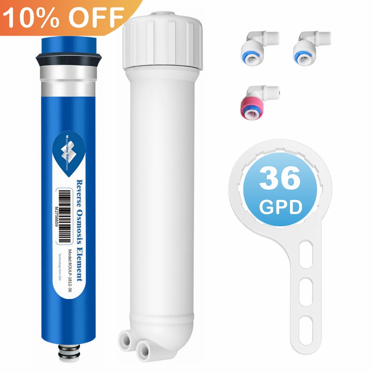 36 GPD RO Membrane Reverse Osmosis Water Filter Housing Kit for GE TFC-24 TFM-18
