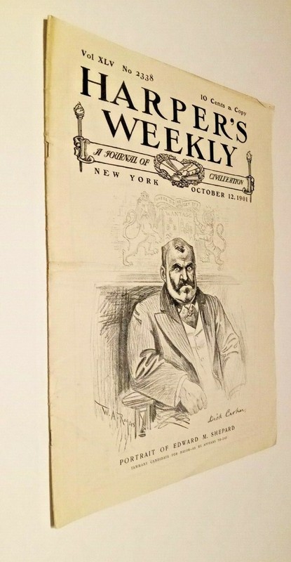 Harpers Weekly 1901, Portrait of Edward M Shepard ~ General Russell A. Alger