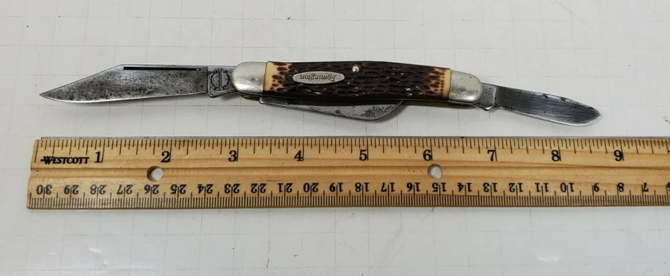 Navaja de Bolsillo Remington Ganadero Mango Ciervo Hecha en EE. UU. 3 Hojas Plegable Foto 4 de 4