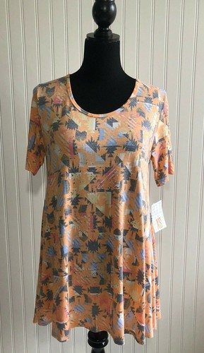 New LuLaRoe Perfect T Shirt Short Sleeve Tunic Aztec Womens Size XS Orange Blue - Picture 1 of 12