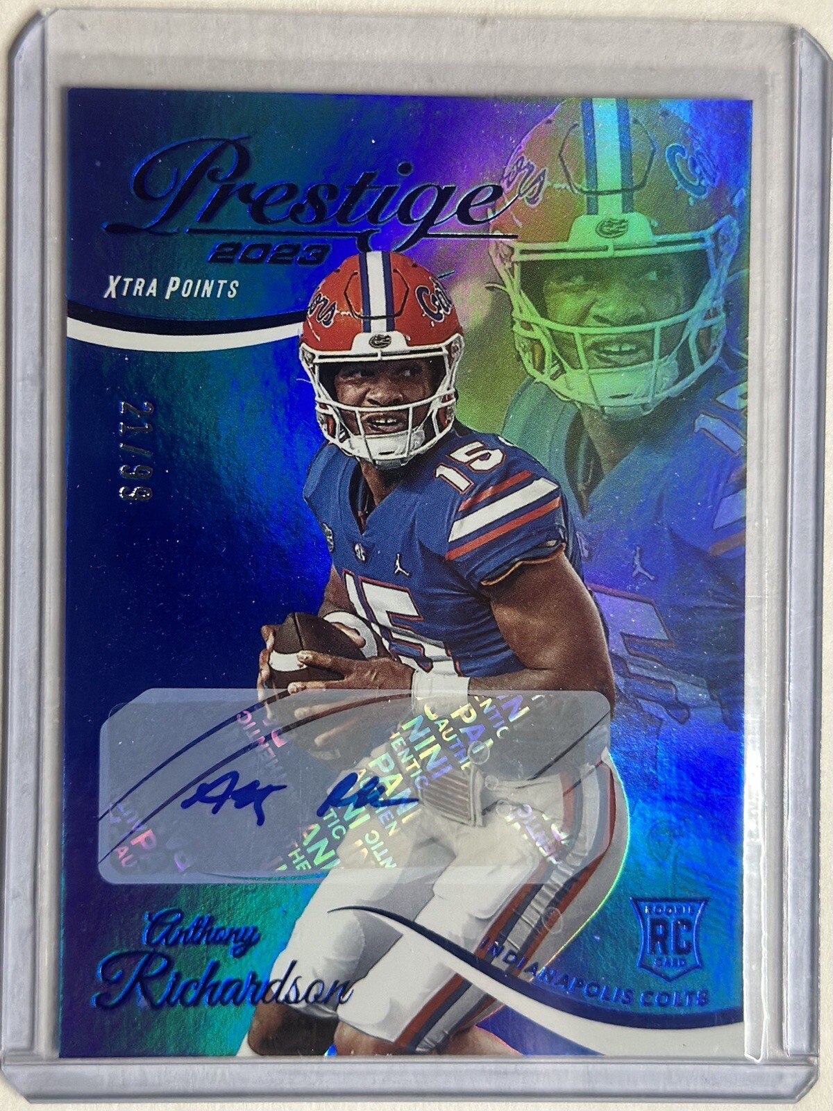 ANTHONY RICHARDSON 2023 PRESTIGE FOOTBALL XTRA POINTS BLUE /99 FOIL AUTO RC