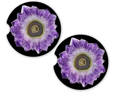 Purple Geode Crystal Photo Car Coaster Set 2 Ceramic Sandstone Cup Holder Gift
