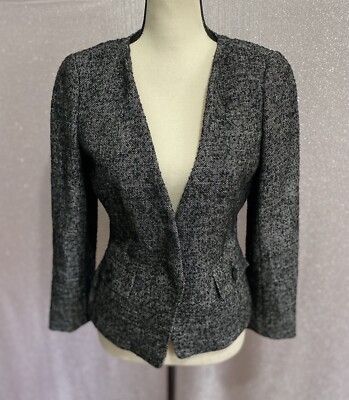 Ann Taylor Women's Black White Blazer Jacket Single Button Wool