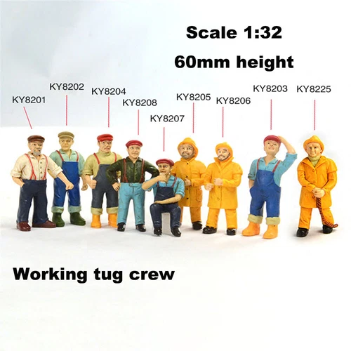 Scale 1/32 Captain Sailor Resin Figure Fishing Boat Work Boat - 9 Pcs/packet