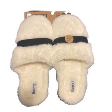 Born Women Faux Fur Lined Slipon Memory Foam Slippers Indoor White Size 9-10 NWT
