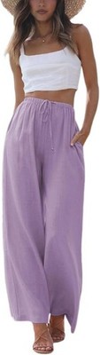 Women Cotton Linen Summer Palazzo Pants Flowy Wide Leg Beach Trous