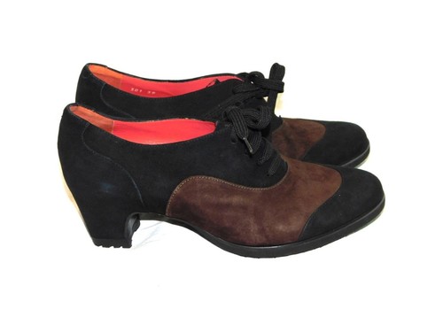 Pas de Rouge Lucia Size 39 8 8.5 Black Brown Suede Pumps Heels Shoes Italy Made